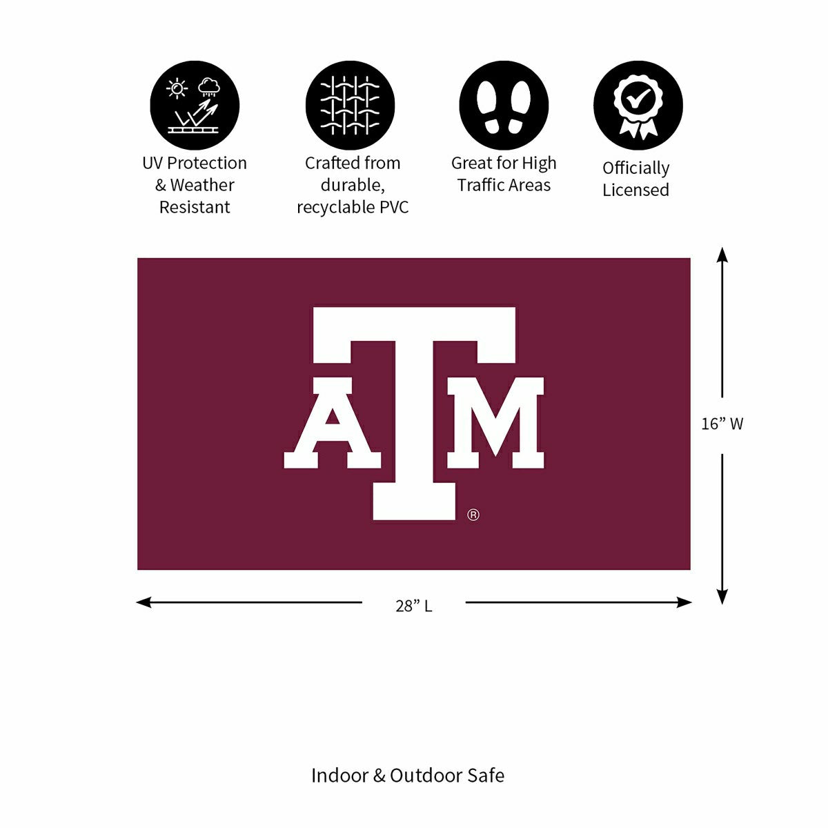 Full Color PVC Mat, 16" x 28", Texas A&M - Collegiate