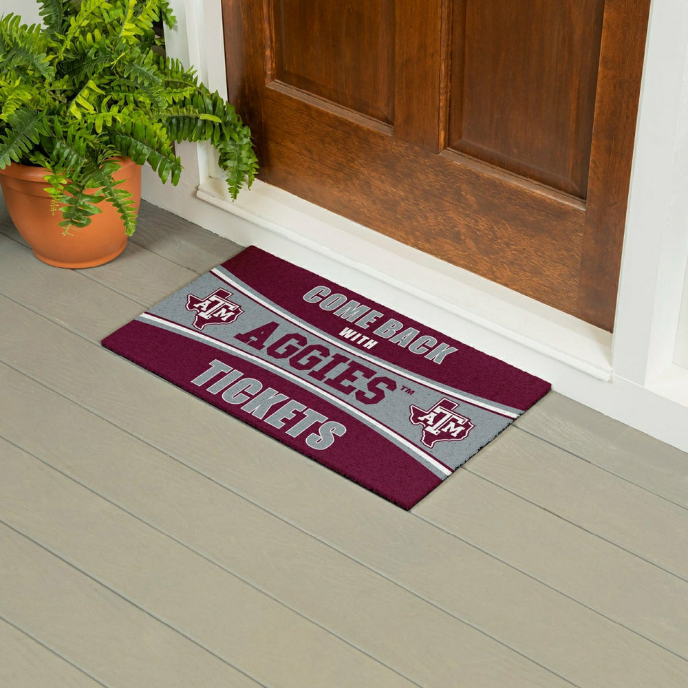 28" x 16" PVC Trapper Mat, Come Back with Tickets, Texas A&M - Collegiate