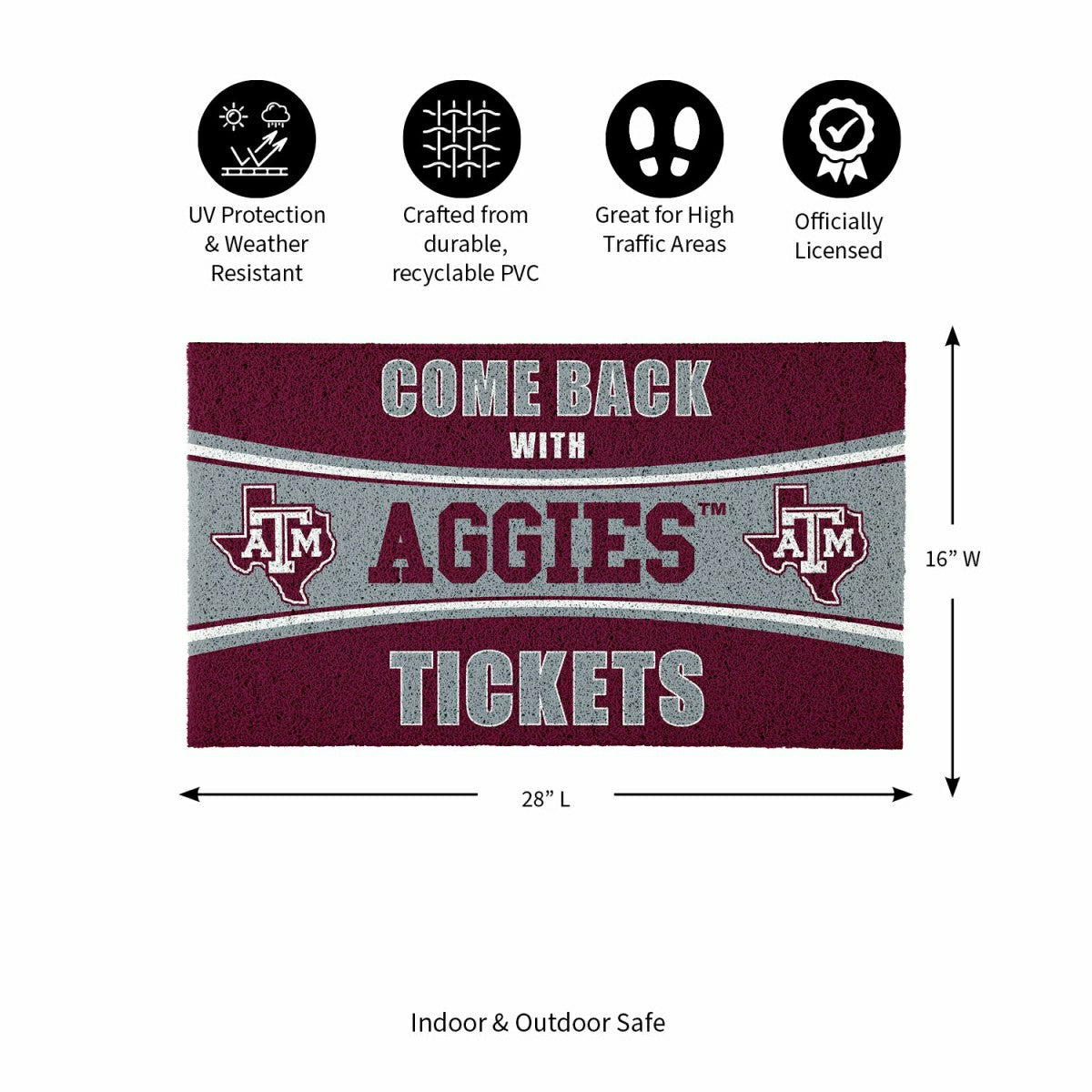 28" x 16" PVC Trapper Mat, Come Back with Tickets, Texas A&M - Collegiate