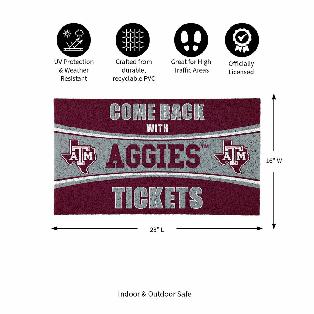 28" x 16" PVC Trapper Mat, Come Back with Tickets, Texas A&M - Collegiate