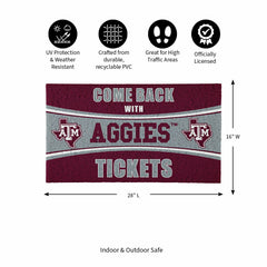 28" x 16" PVC Trapper Mat, Come Back with Tickets, Texas A&M - Collegiate