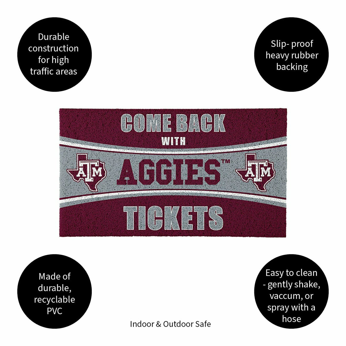 28" x 16" PVC Trapper Mat, Come Back with Tickets, Texas A&M - Collegiate