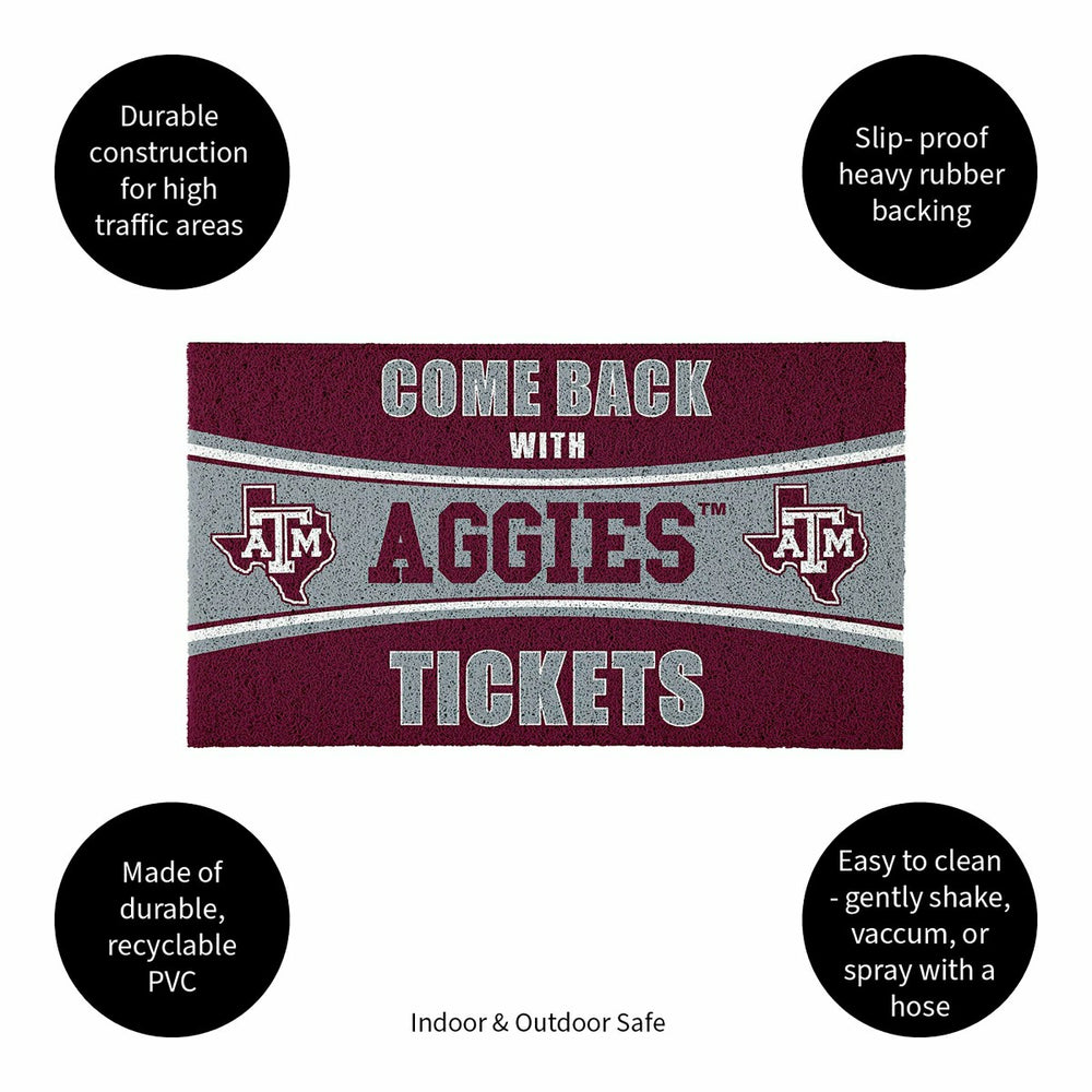 28" x 16" PVC Trapper Mat, Come Back with Tickets, Texas A&M - Collegiate