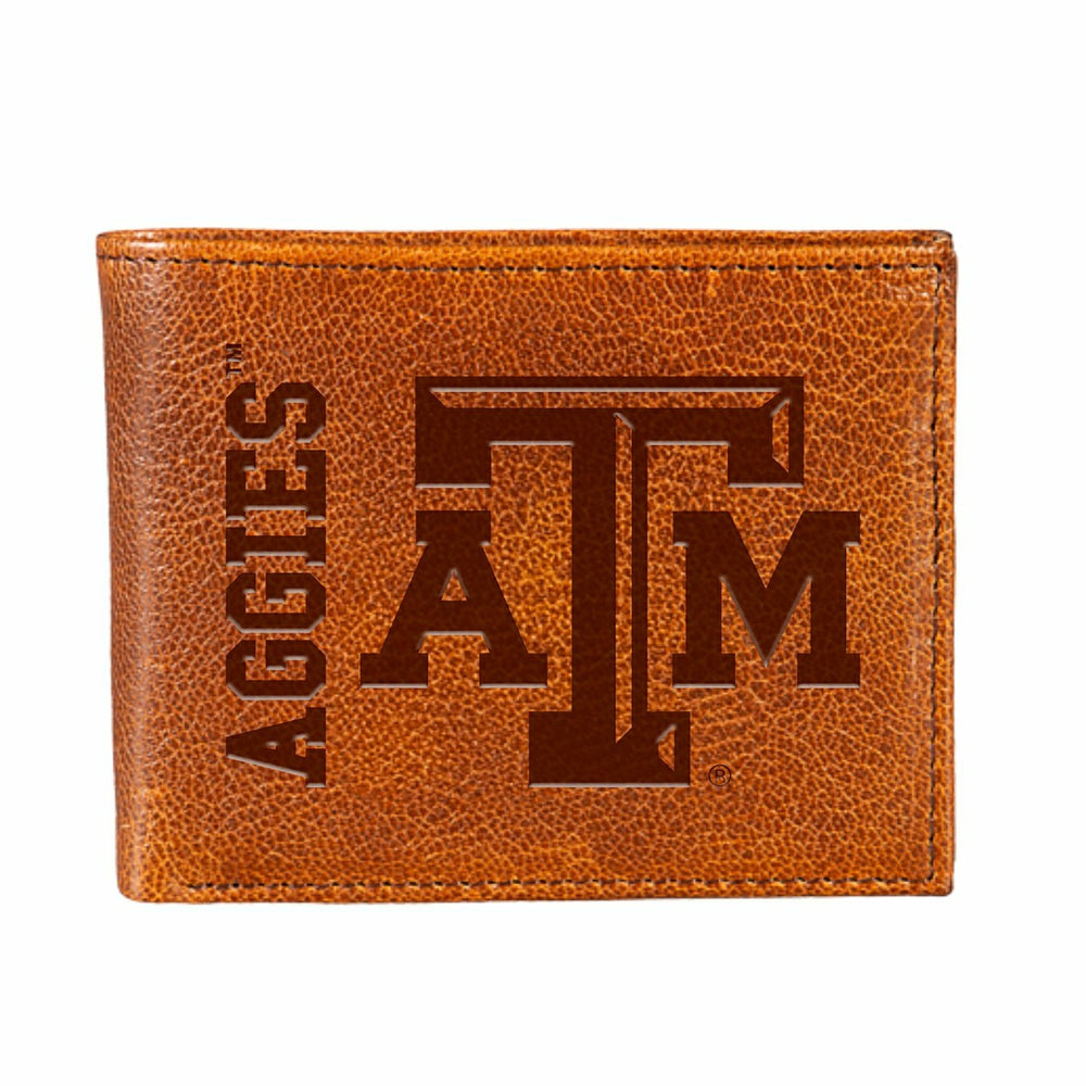 Texas A&M, Embossed 100% Genuine Tumbled Leather Passcase Bi-Fold Wall - Collegiate Home