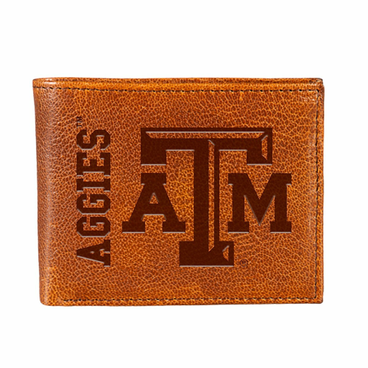 Texas A&M, Embossed 100% Genuine Tumbled Leather Passcase Bi-Fold Wall - Collegiate Home