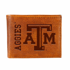 Texas A&M, Embossed 100% Genuine Tumbled Leather Passcase Bi-Fold Wall - Collegiate Home