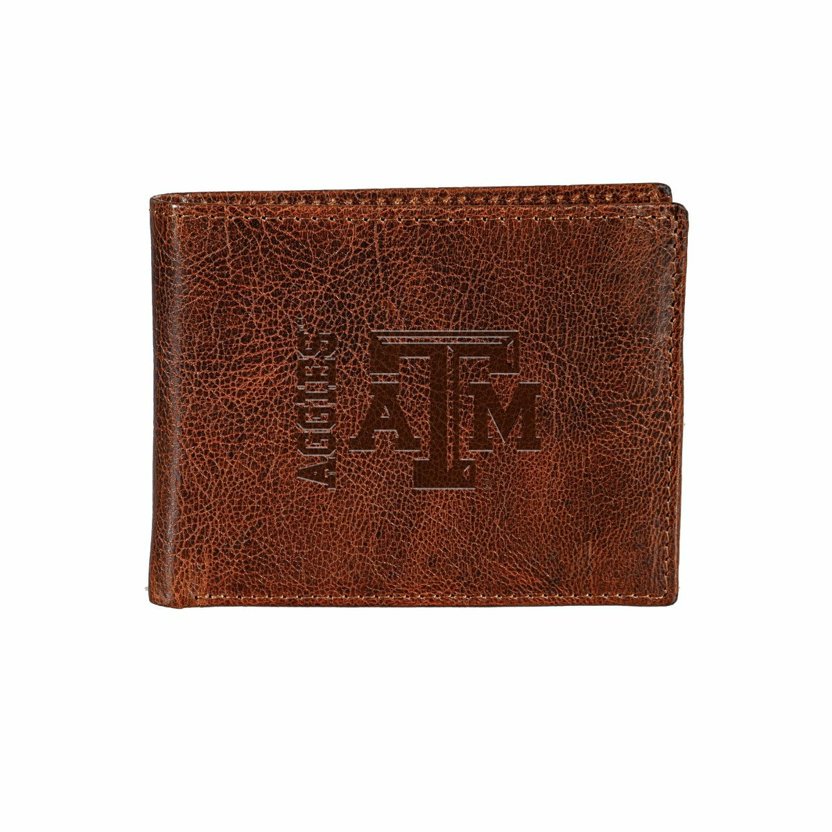 Texas A&M, Embossed 100% Genuine Tumbled Leather Passcase Bi-Fold Wall - Collegiate Home