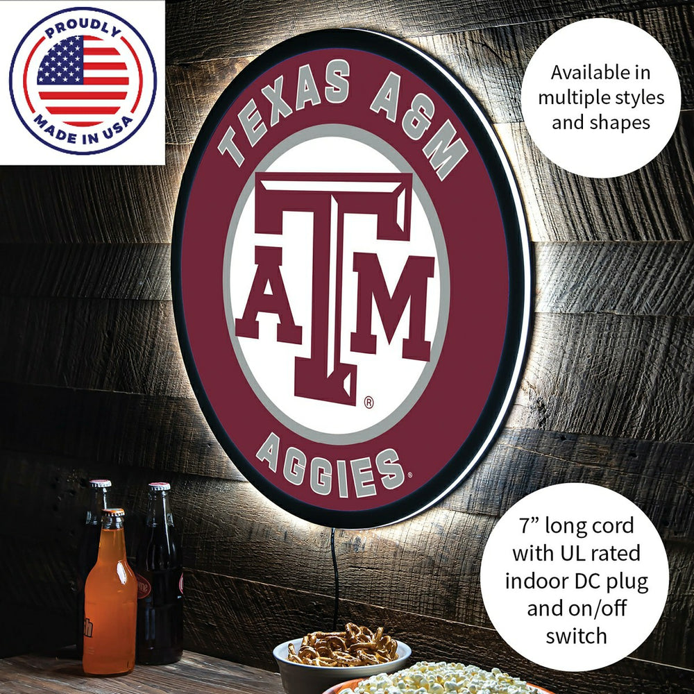 LED Wall Decor, Round, Texas A&M - Collegiate Home