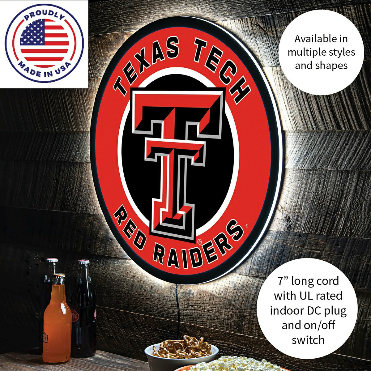 LED Wall Decor, Round, Texas Tech University - Collegiate Home