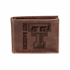 Texas Tech, Bi-Fold Wallet, Brown, CH, 100% Genuine Leather - Collegiate Home
