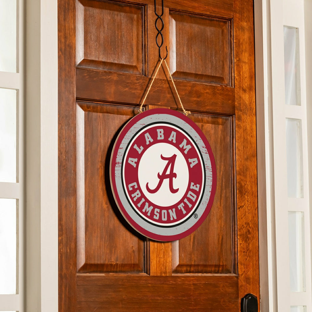 University of Alabama Round Door Décor with Hanging Rope, 18x18 - Collegiate Home