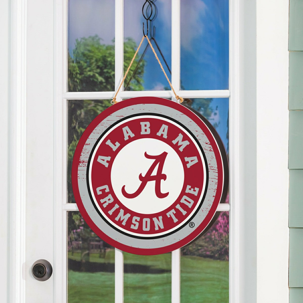 University of Alabama Round Door Décor with Hanging Rope, 18x18 - Collegiate Home