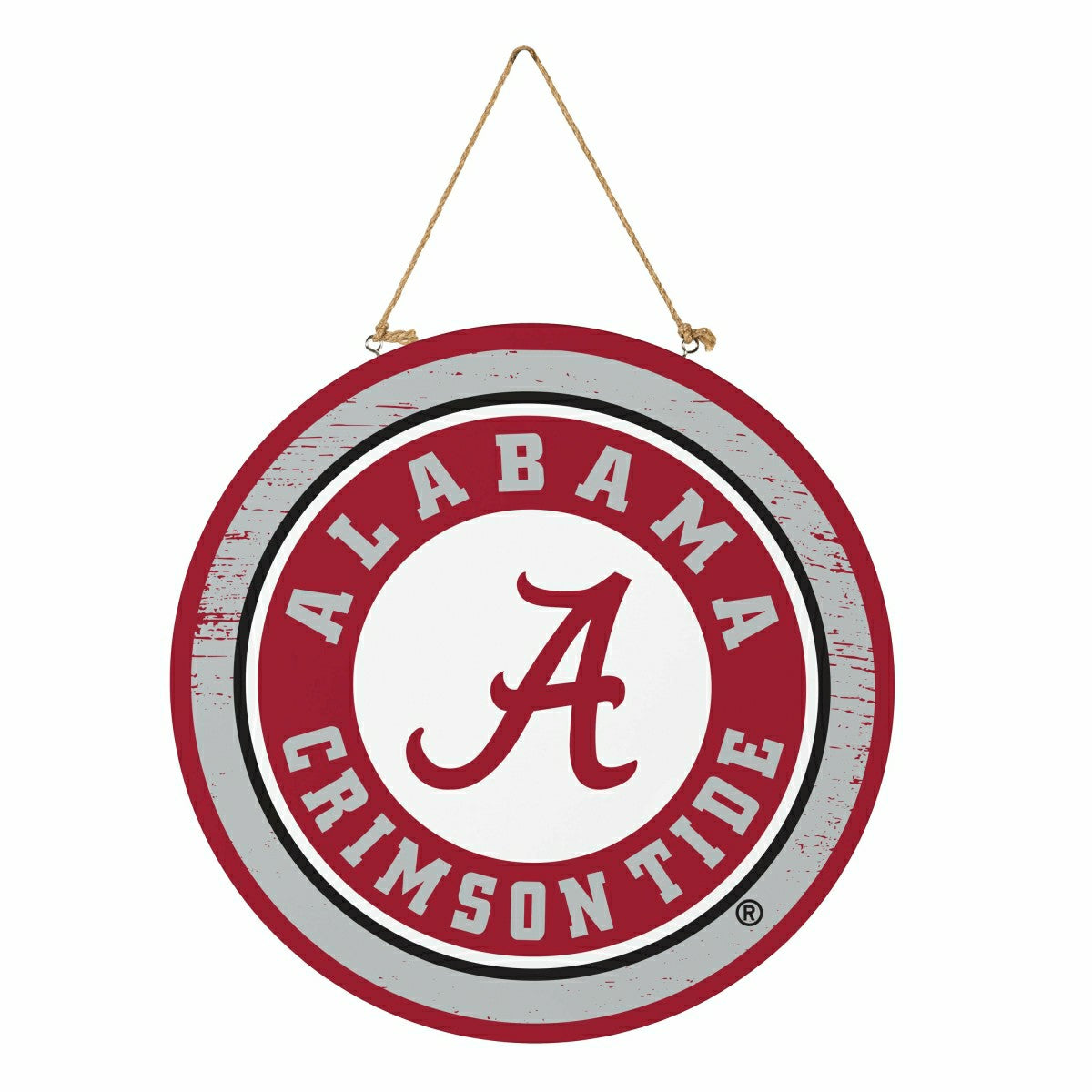 University of Alabama Round Door Décor with Hanging Rope, 18x18 - Collegiate Home