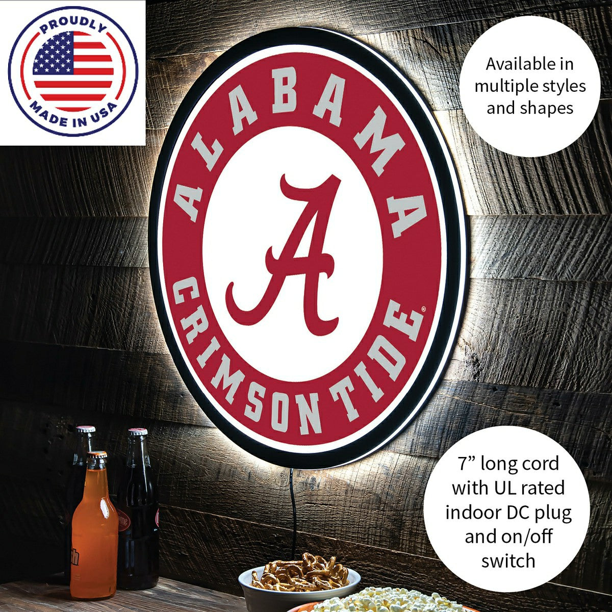 LED Wall Decor, Round, University of Alabama - Collegiate Home