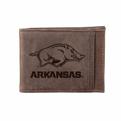 Front Pocket Wallet w/ RFID Blocking, University of Arkansas, Brown - Collegiate Home