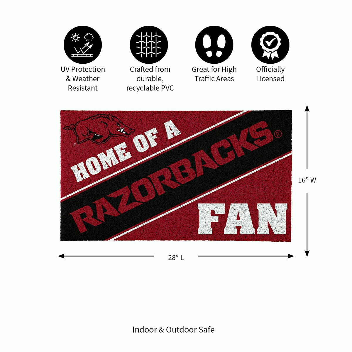 University of Arkansas, PVC Mat COLOR, Home of a Fan - Collegiate