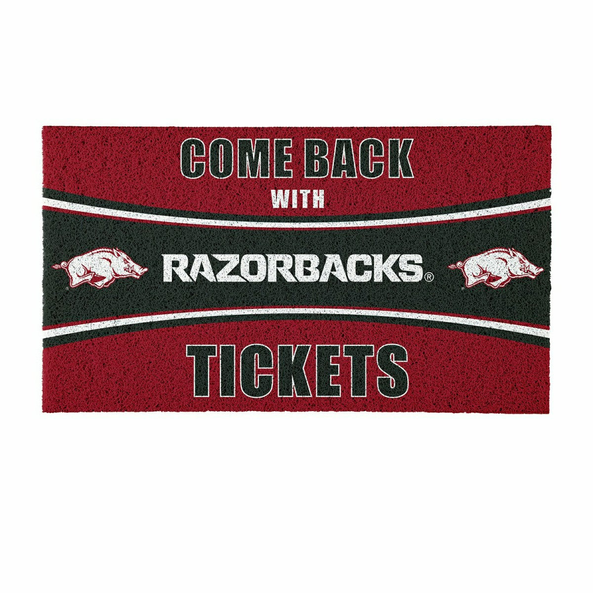 28" x 16" PVC Trapper Mat, Come Back with Tickets, University of Arkan - Collegiate