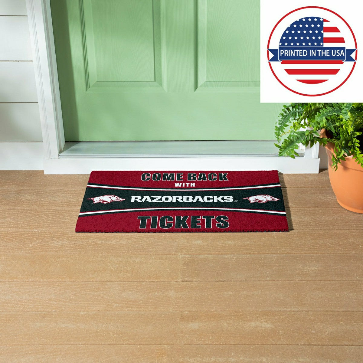 28" x 16" PVC Trapper Mat, Come Back with Tickets, University of Arkan - Collegiate