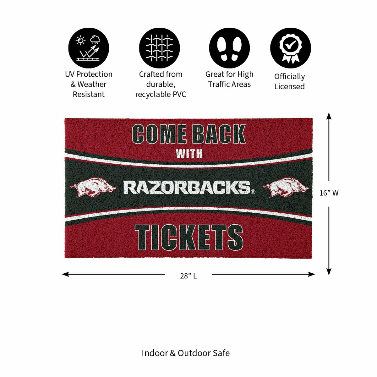 28" x 16" PVC Trapper Mat, Come Back with Tickets, University of Arkan - Collegiate
