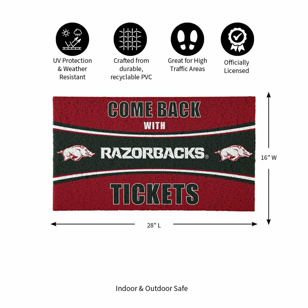 28" x 16" PVC Trapper Mat, Come Back with Tickets, University of Arkan - Collegiate