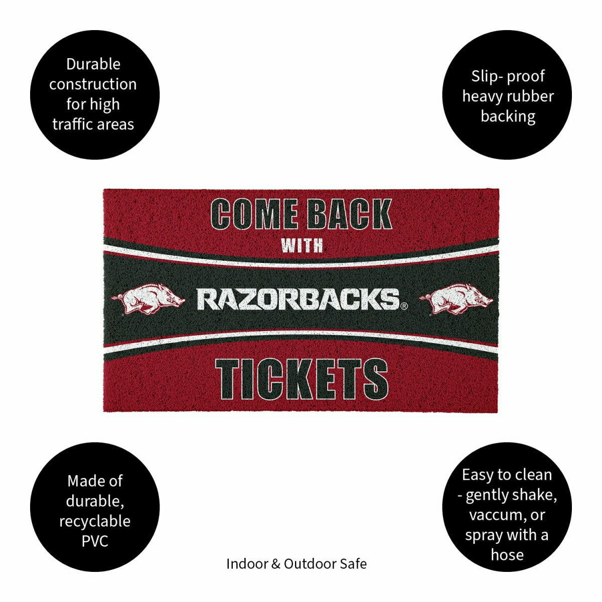 28" x 16" PVC Trapper Mat, Come Back with Tickets, University of Arkan - Collegiate