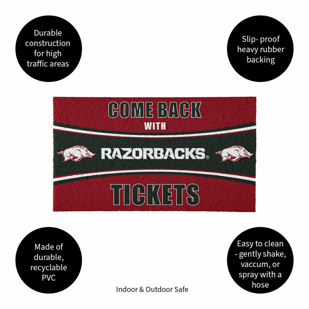 28" x 16" PVC Trapper Mat, Come Back with Tickets, University of Arkan - Collegiate