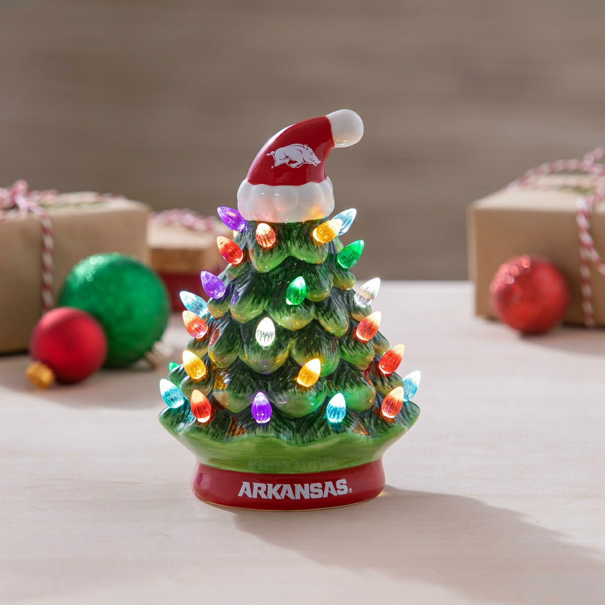 8" LED Ceramic Christmas Tree, University of Arkansas - Collegiate Home