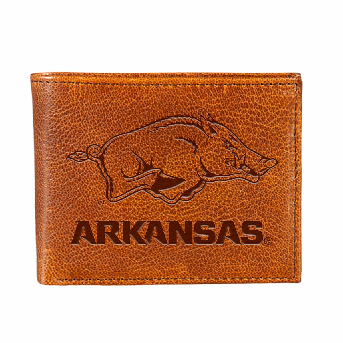 University of Arkansas, Embossed 100% Genuine Tumbled Leather Passcase - Collegiate Home