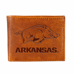 University of Arkansas, Embossed 100% Genuine Tumbled Leather Passcase - Collegiate Home