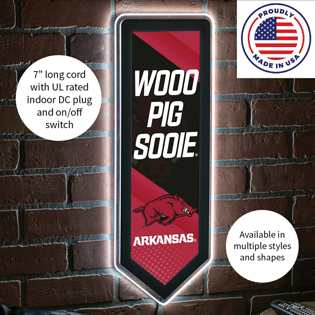 LED Wall Decor, Pennant, University of Arkansas - Collegiate Home