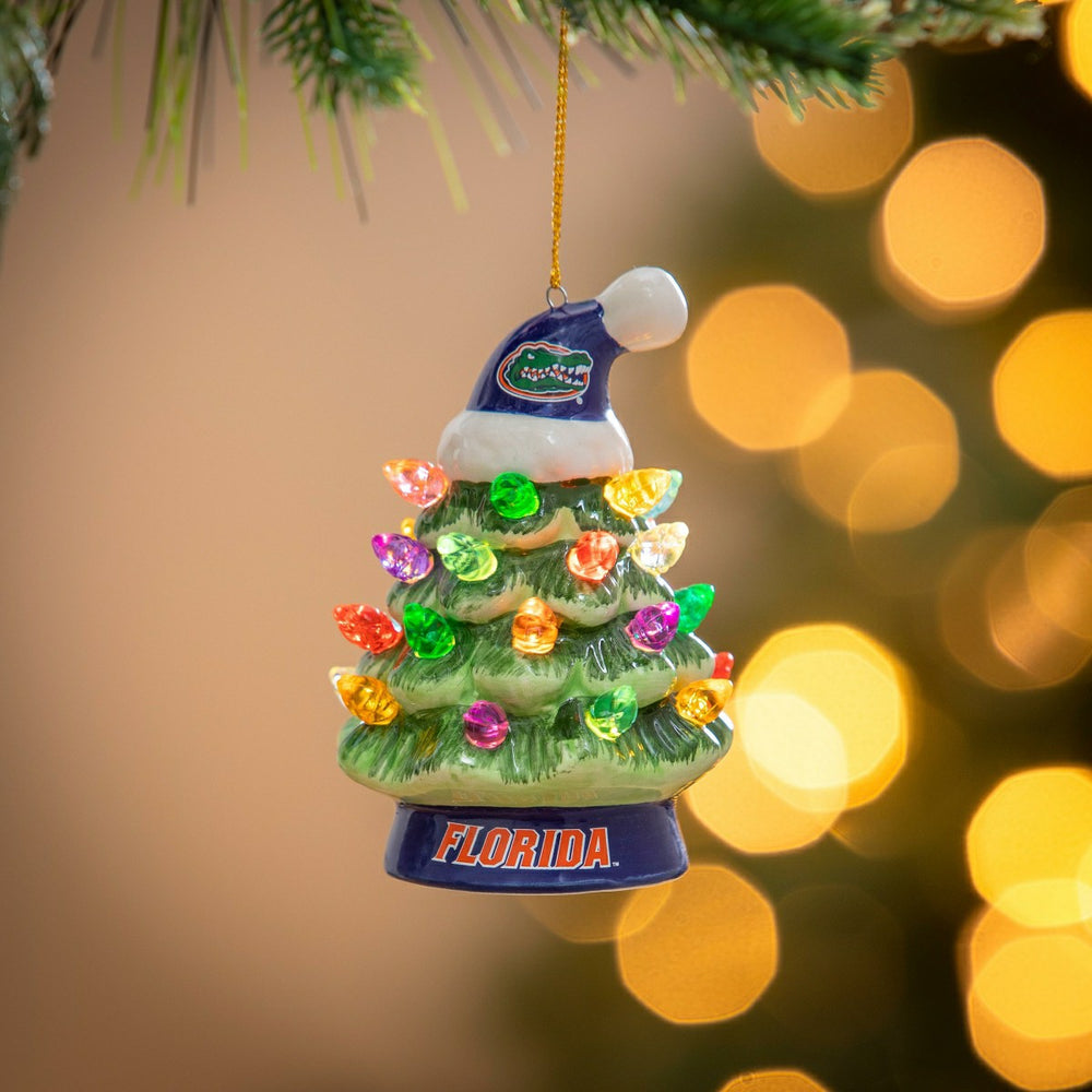 4" LED Ceramic Christmas Tree Ornament with Team Santa Hat, University - Collegiate Home