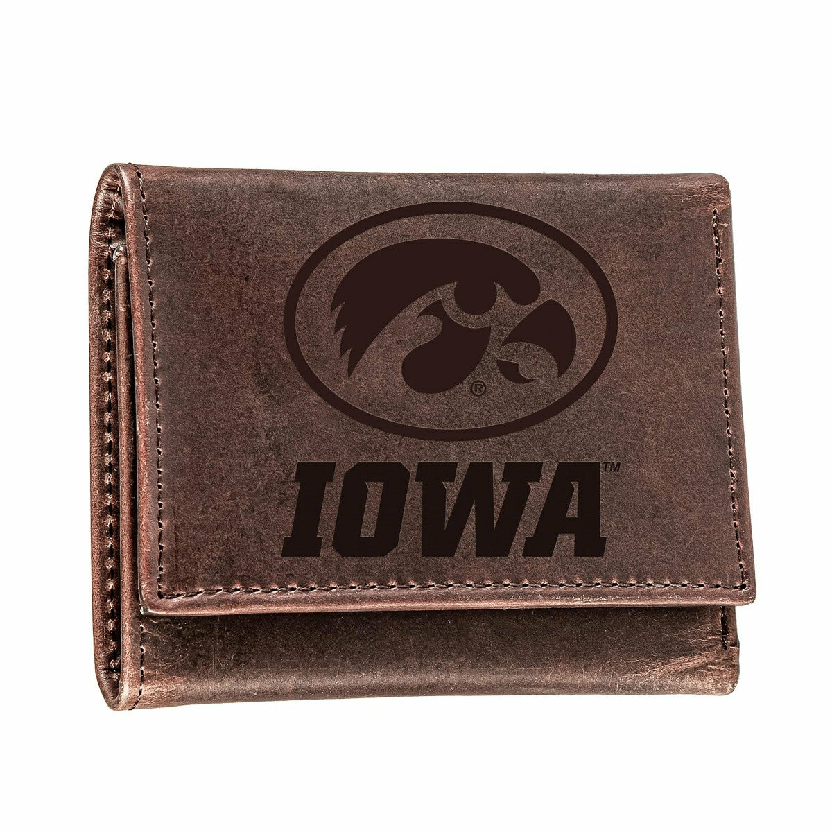 University of Iowa, Tri-Fold Wallet, Brown, CH, 100% Genuine Leather - Collegiate Home