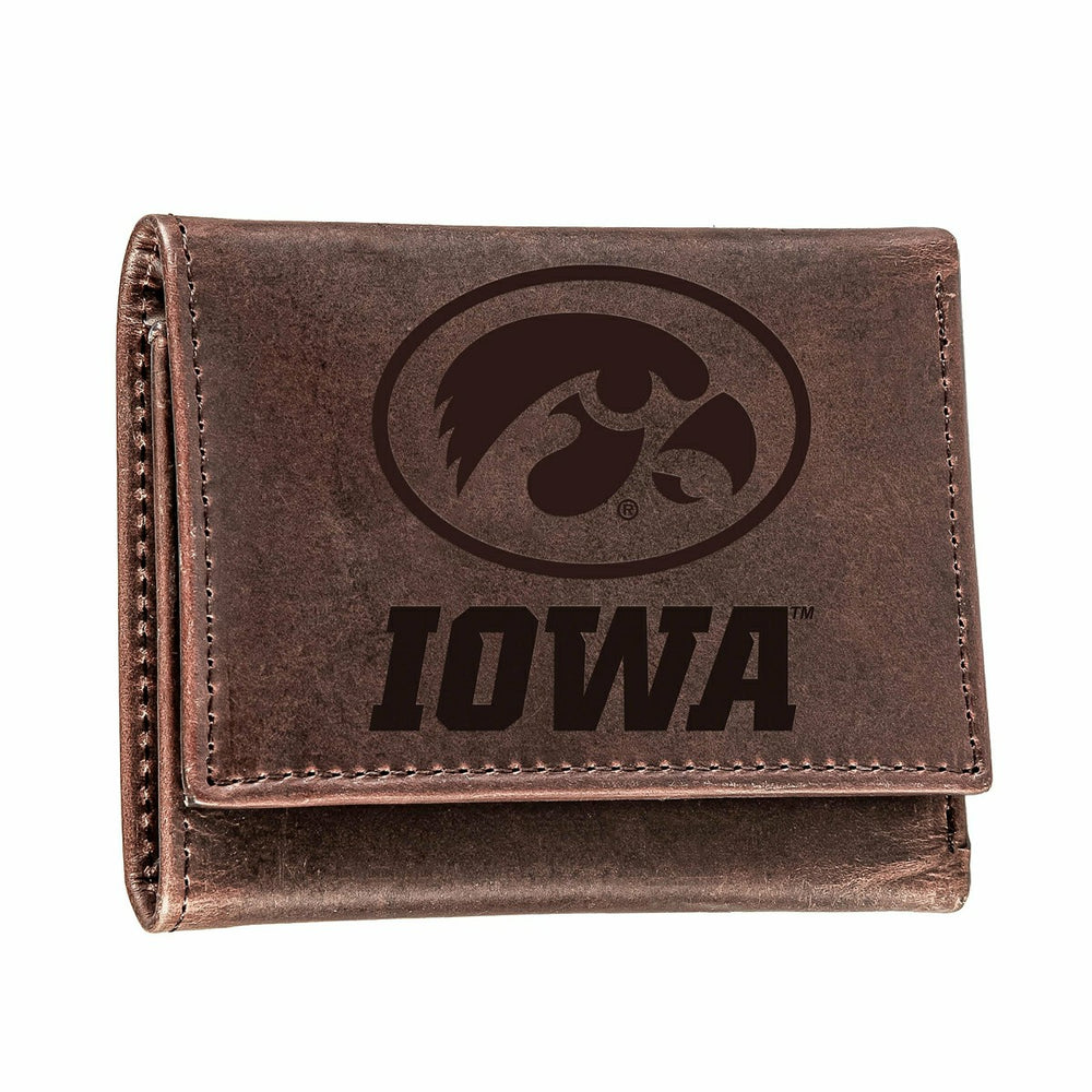 University of Iowa, Tri-Fold Wallet, Brown, CH, 100% Genuine Leather - Collegiate Home