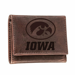 University of Iowa, Tri-Fold Wallet, Brown, CH, 100% Genuine Leather - Collegiate Home