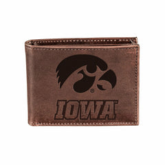 University of Iowa, Bi-Fold Wallet, Brown, CH, 100% Genuine Leather - Collegiate Home