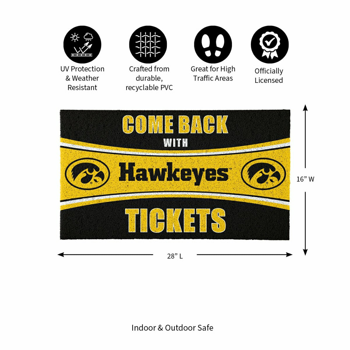 28" x 16" PVC Trapper Mat, Come Back with Tickets, University of Iowa - Collegiate