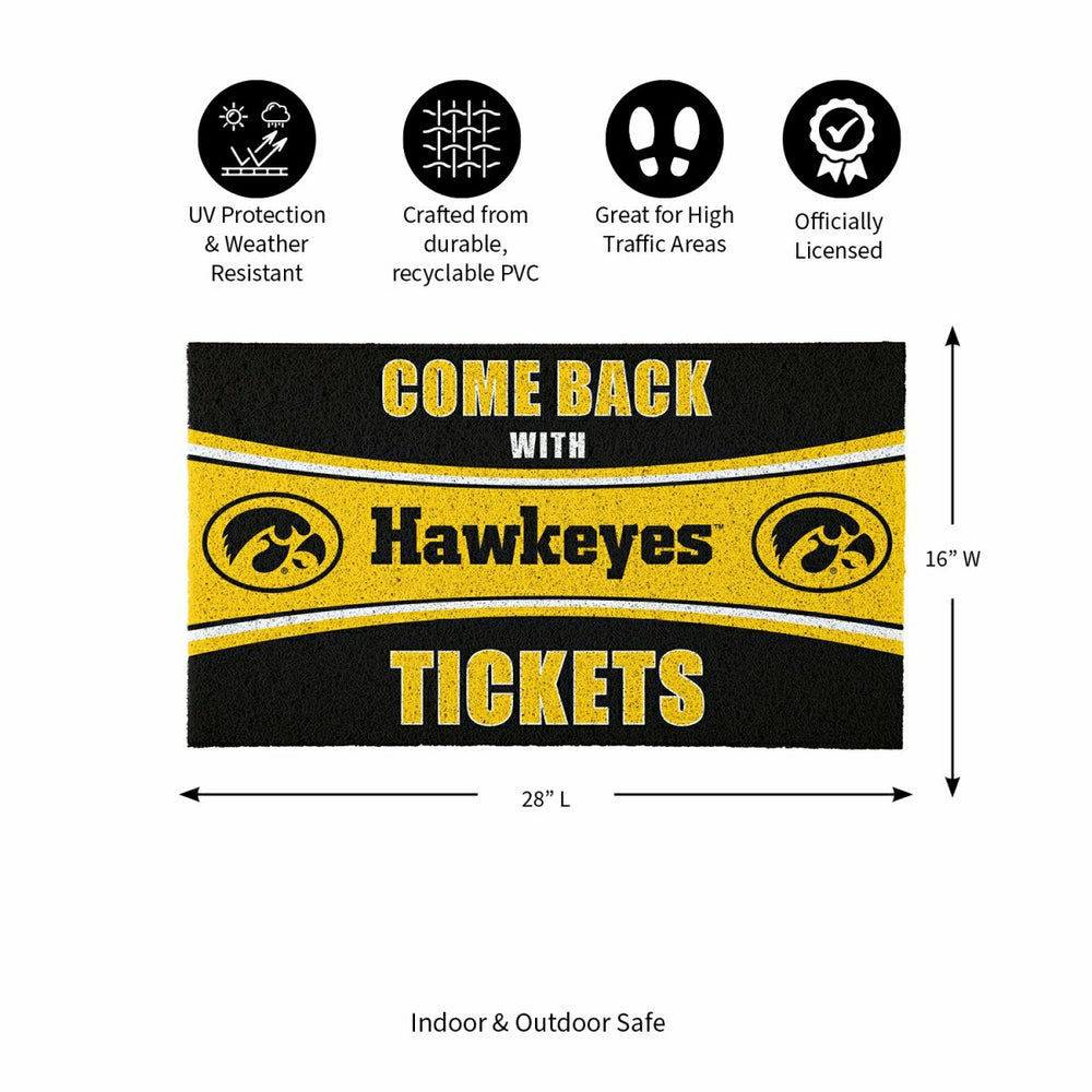 28" x 16" PVC Trapper Mat, Come Back with Tickets, University of Iowa - Collegiate