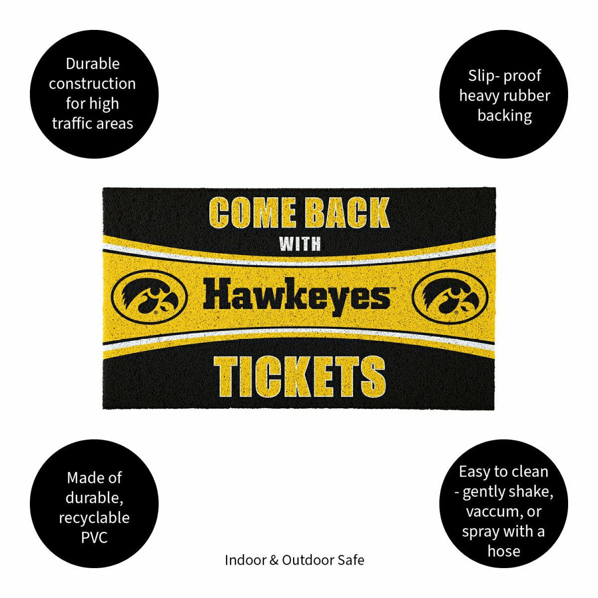28" x 16" PVC Trapper Mat, Come Back with Tickets, University of Iowa - Collegiate