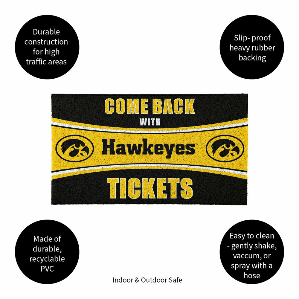 28" x 16" PVC Trapper Mat, Come Back with Tickets, University of Iowa - Collegiate