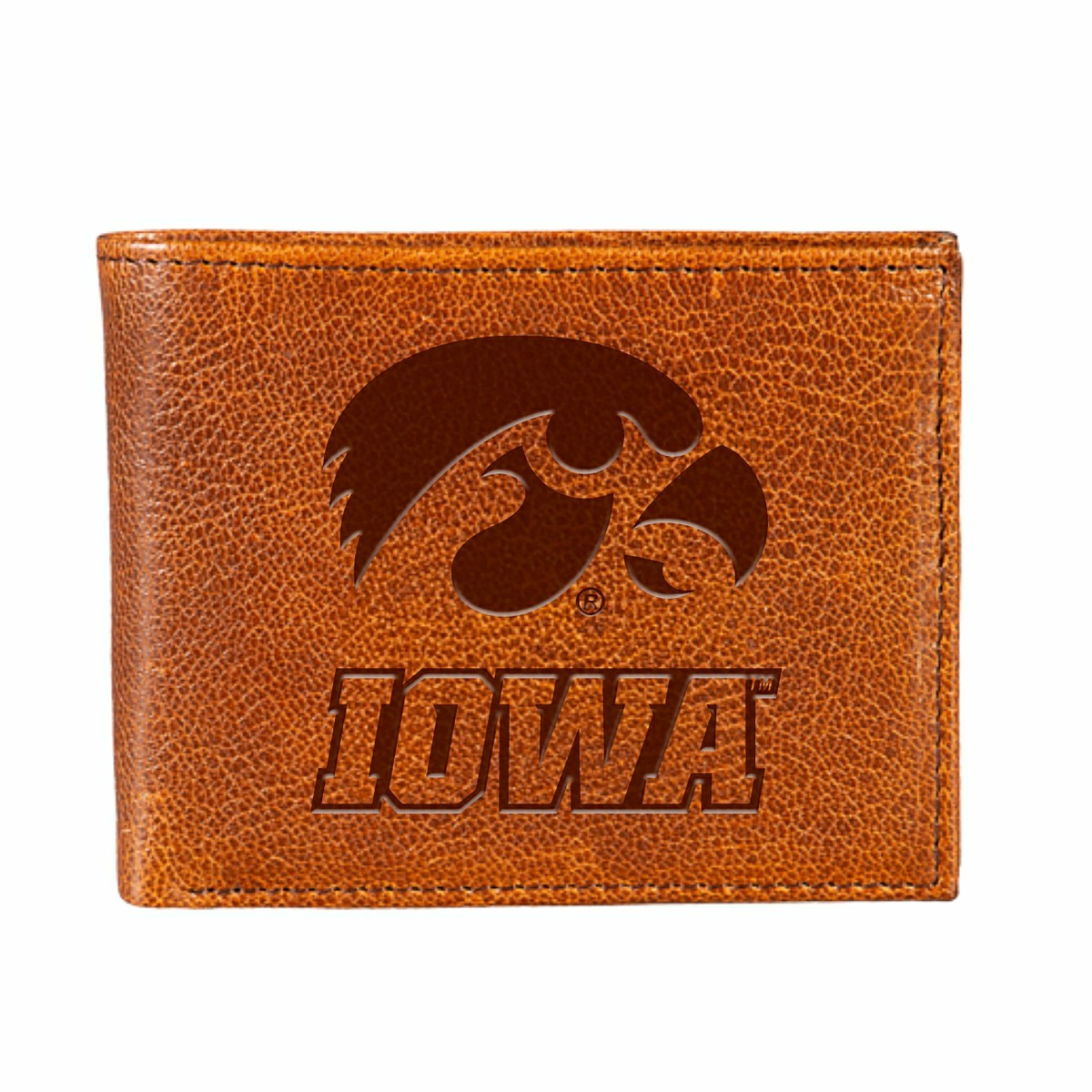 University of Iowa, Embossed 100% Genuine Tumbled Leather Passcase Bi- - Collegiate Home