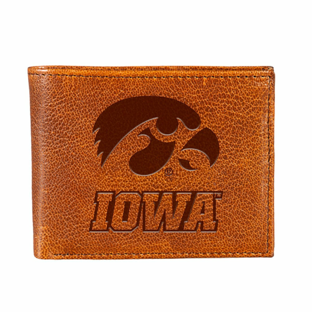 University of Iowa, Embossed 100% Genuine Tumbled Leather Passcase Bi- - Collegiate Home