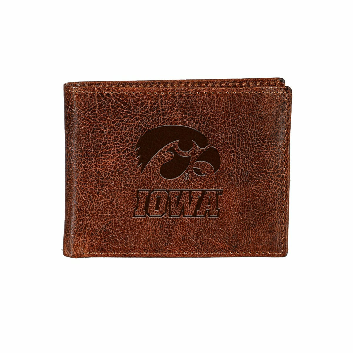 University of Iowa, Embossed 100% Genuine Tumbled Leather Passcase Bi- - Collegiate Home