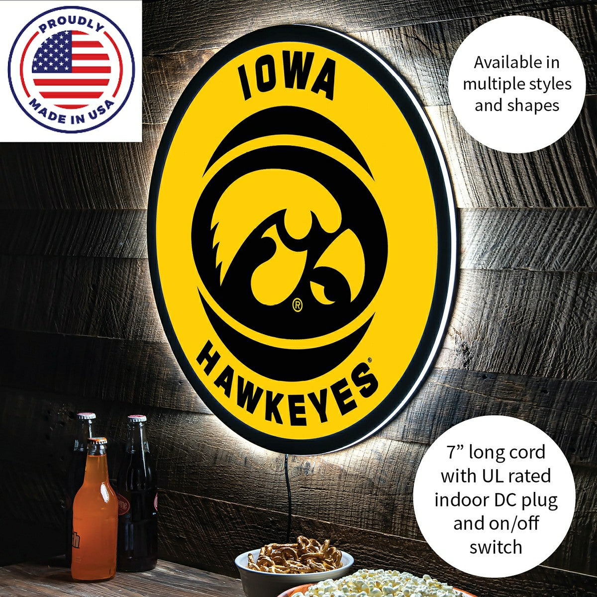 LED Wall Decor, Round, University of Iowa - Collegiate Home