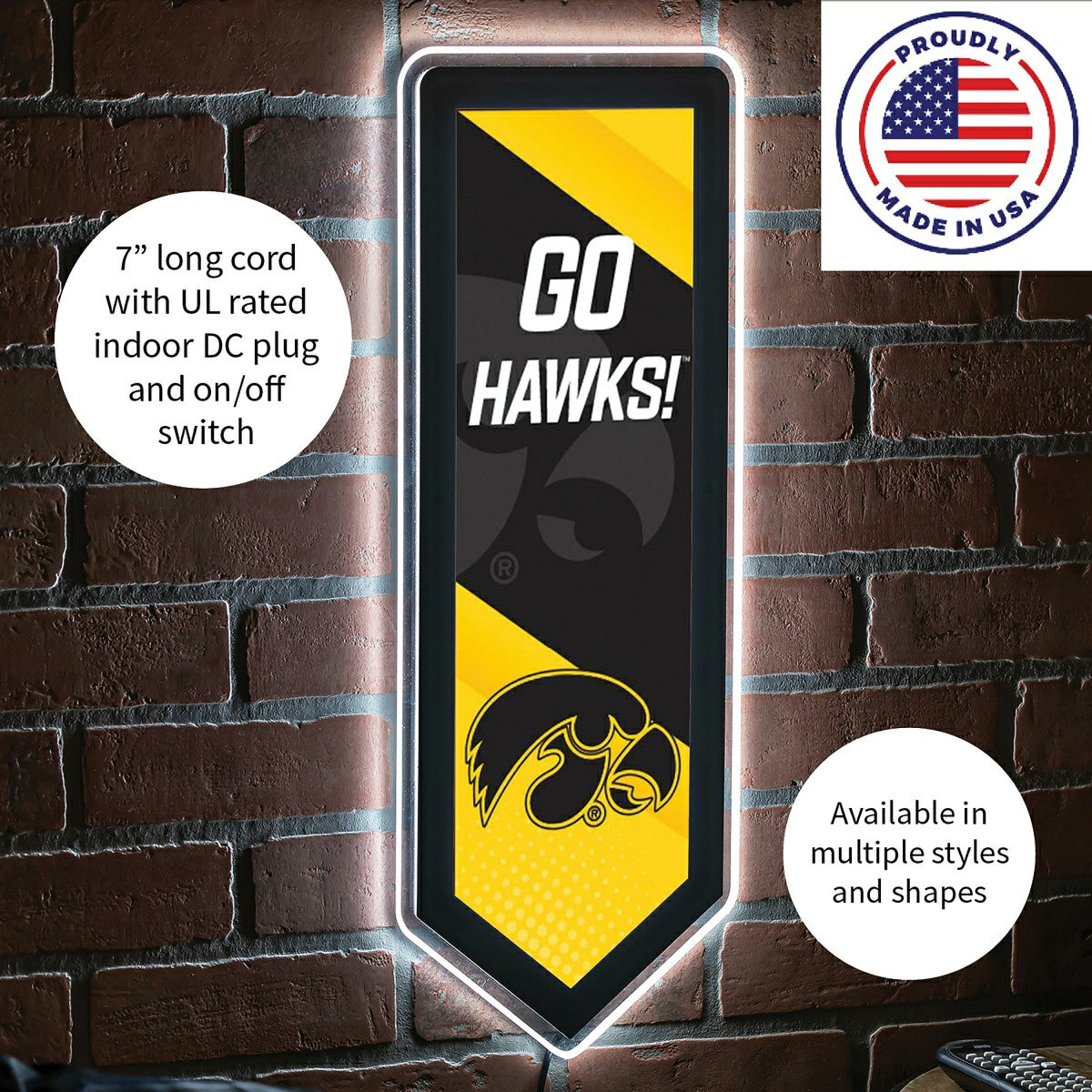 LED Wall Decor, Pennant, University of Iowa - Collegiate Home