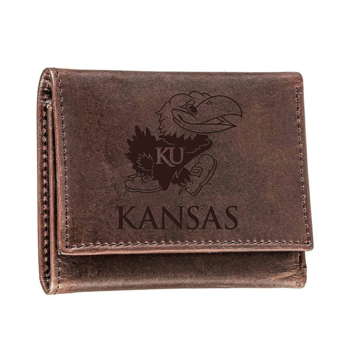 University of Kansas, Tri-Fold Wallet, Brown, CH, 100% Genuine Leather - Collegiate Home