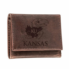 University of Kansas, Tri-Fold Wallet, Brown, CH, 100% Genuine Leather - Collegiate Home