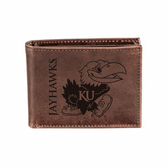 University of Kansas, Bi-Fold Wallet, Brown, CH, 100% Genuine Leather - Collegiate Home