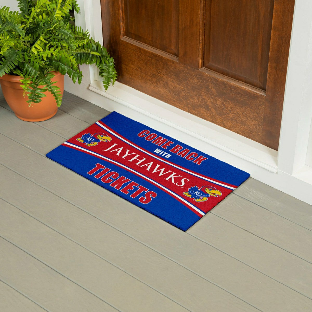 28" x 16" PVC Trapper Mat, Come Back with Tickets, University of Kansa - Collegiate