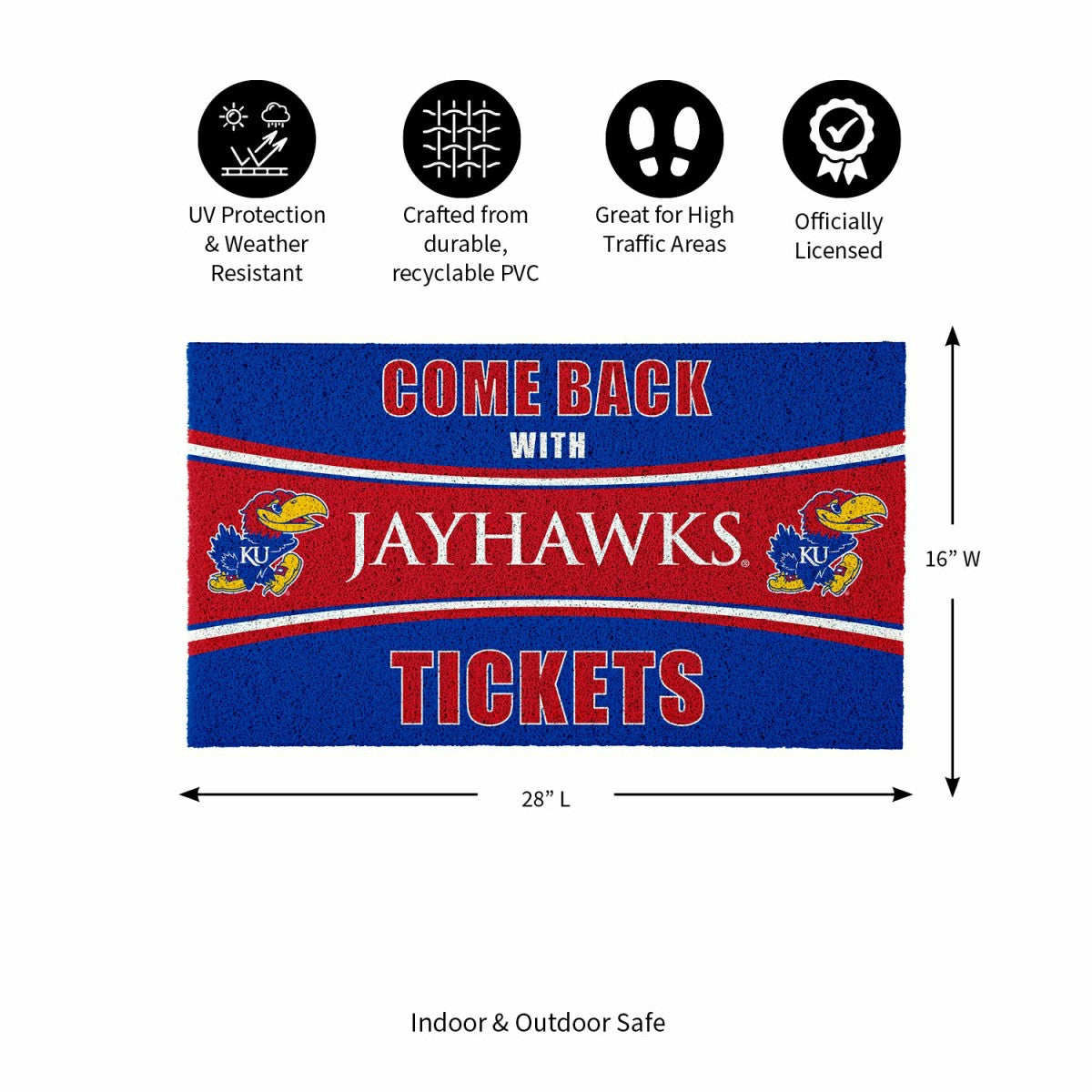 28" x 16" PVC Trapper Mat, Come Back with Tickets, University of Kansa - Collegiate