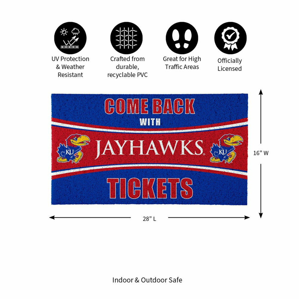 28" x 16" PVC Trapper Mat, Come Back with Tickets, University of Kansa - Collegiate